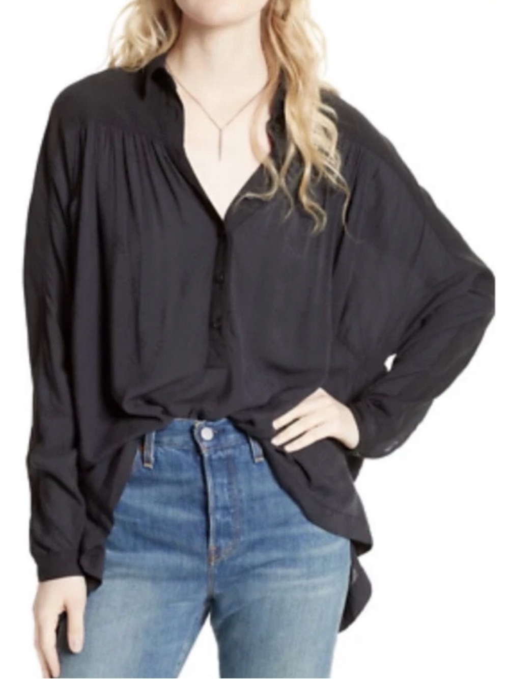Free People Lovely Day Long Sleeve Top Black